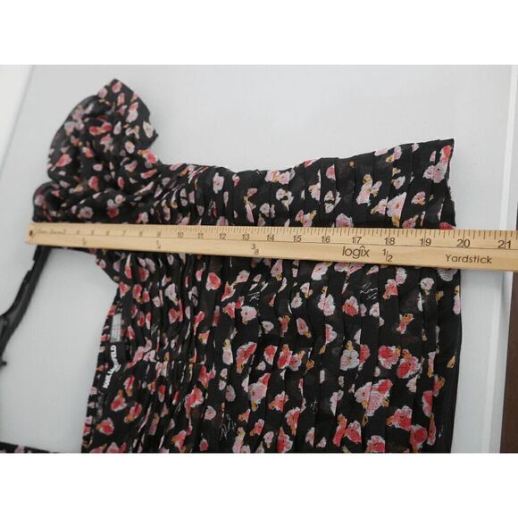 KARL LAGERFELD PARIS Women's Floral Printed Ruched Puff-Sleeve Blouse S - Picture 6 of 8